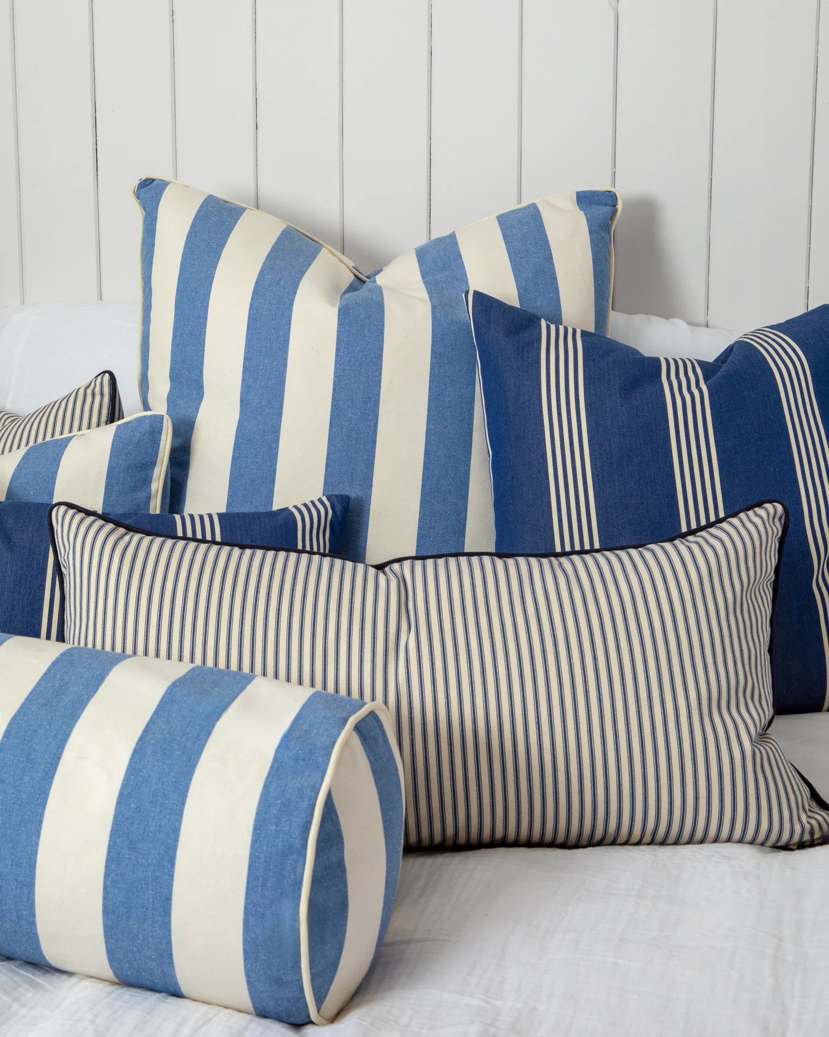Jasper Square Cushion | Oxford Stripe | Denim Blue - Image 2